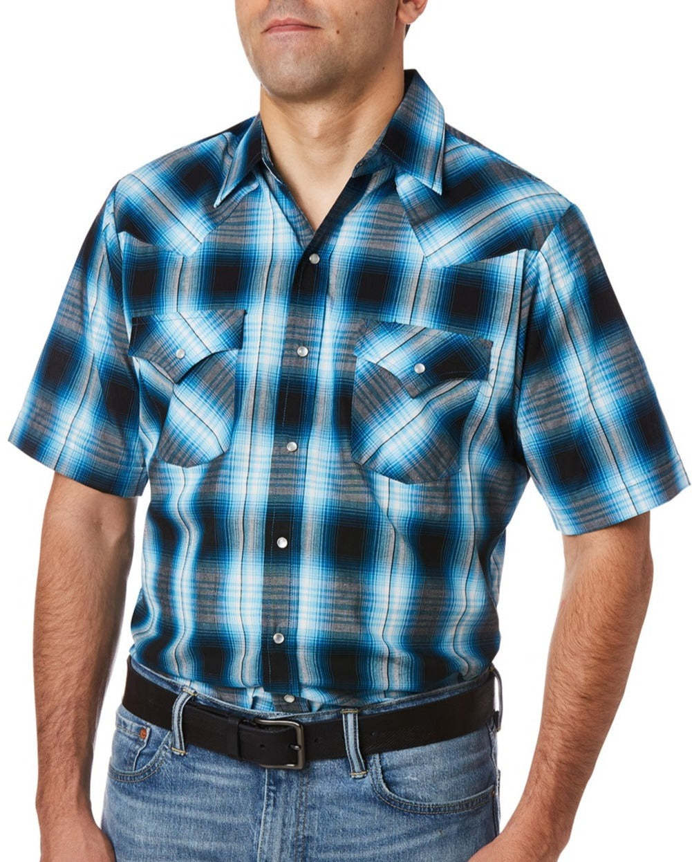 Men's Short Sleeve Plaid Western Snap Shirt