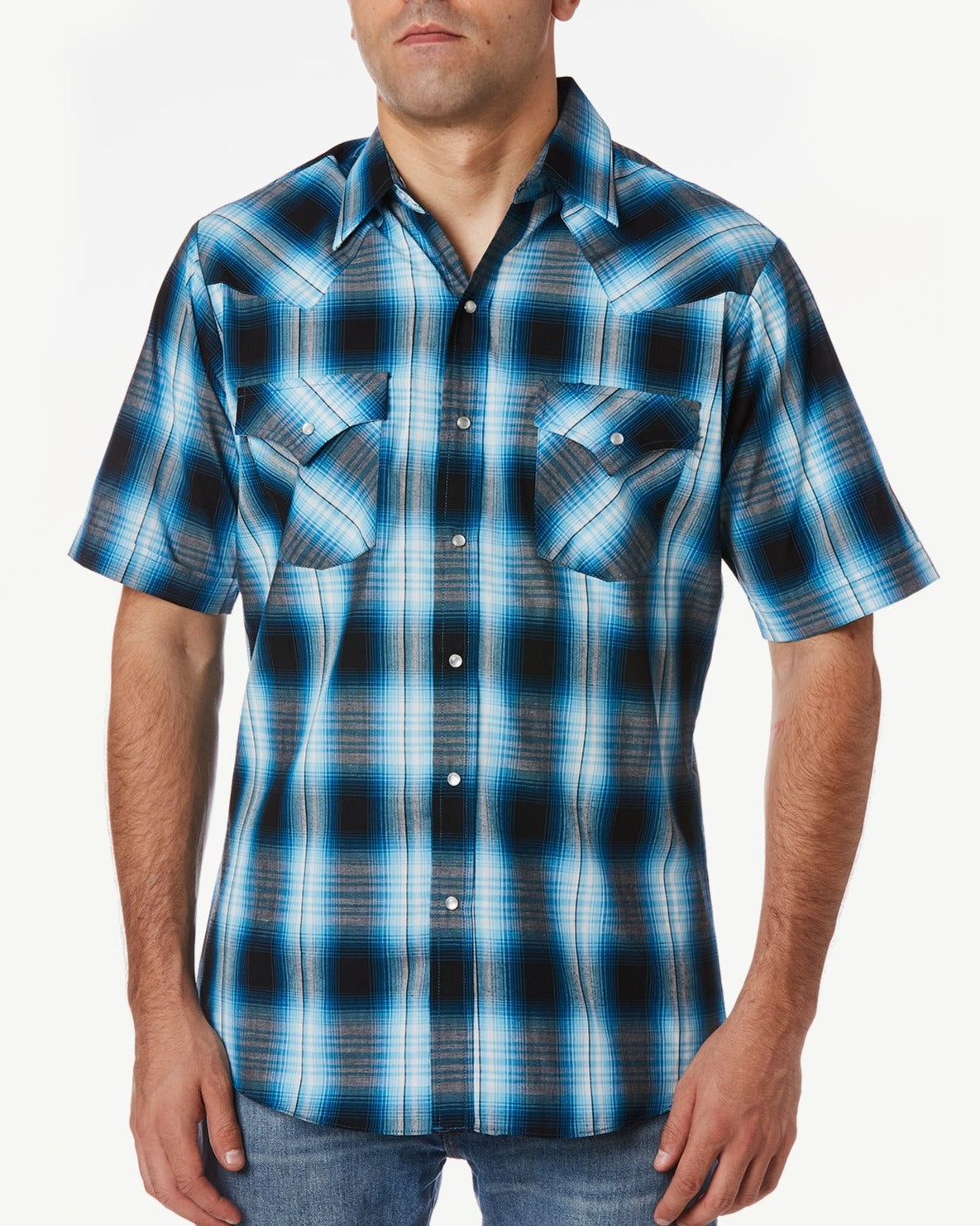 Men's Cattleman Short Sleeve Plaid Western Snap Shirt-MesaThread