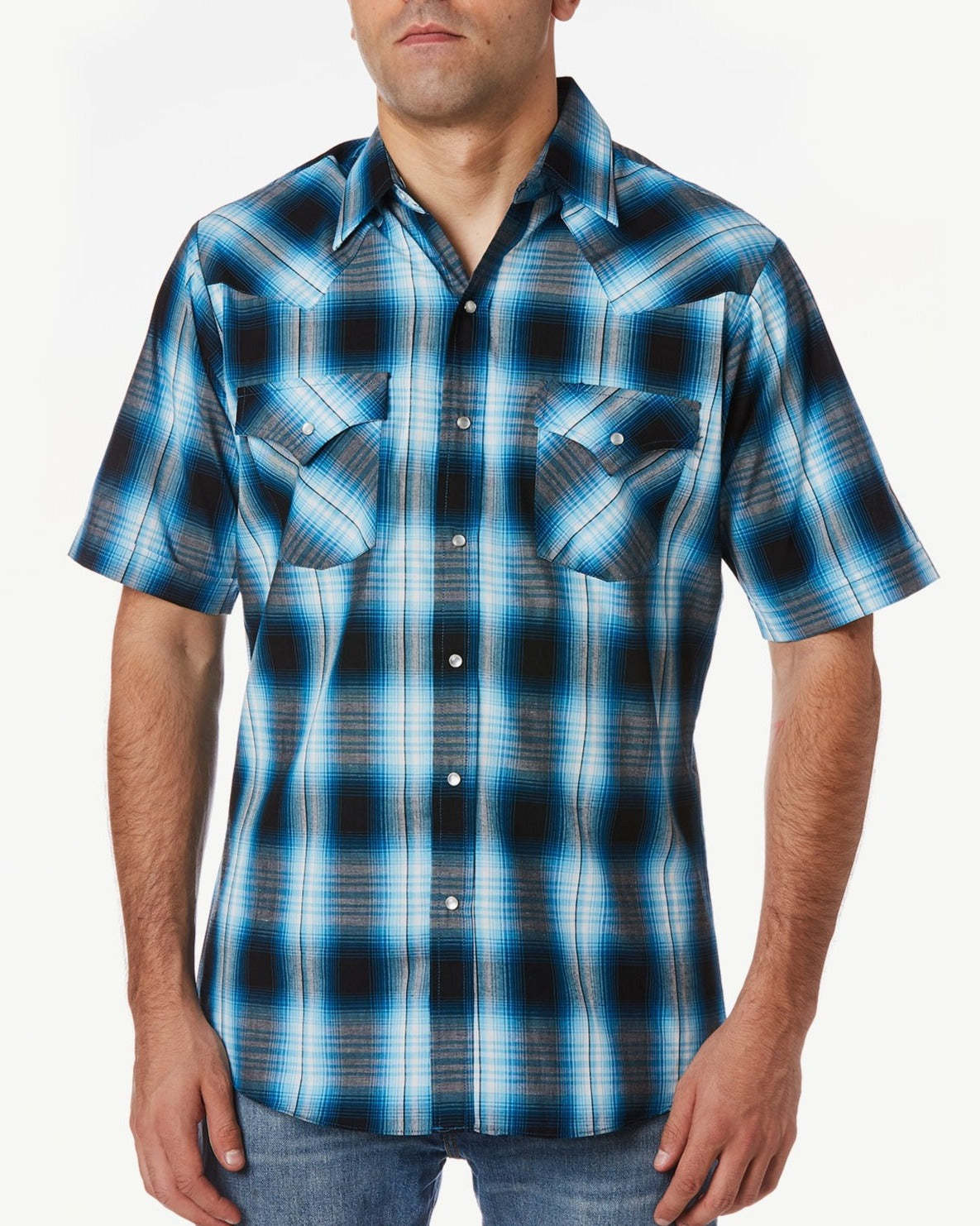 Men's Cattleman Short Sleeve Plaid Western Snap Shirt-MesaThread