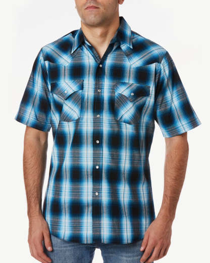 Men's Cattleman Short Sleeve Plaid Western Snap Shirt-MesaThread