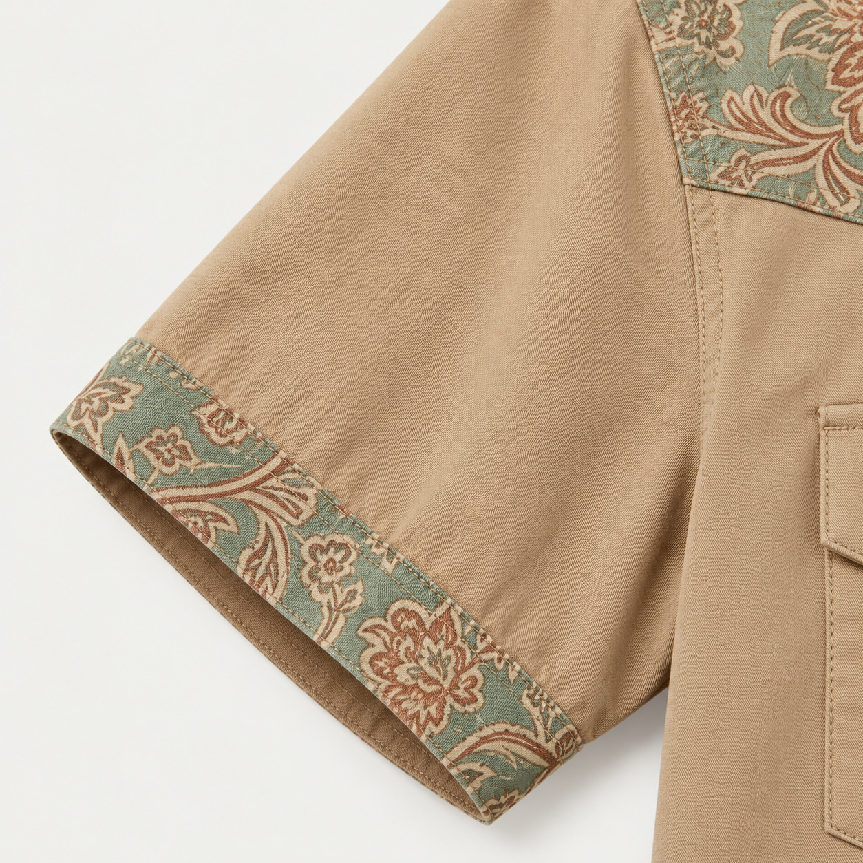 The Tan Sage Paisley | Mesathread Pro Contrast Panel Short-Sleeve Western Shirt