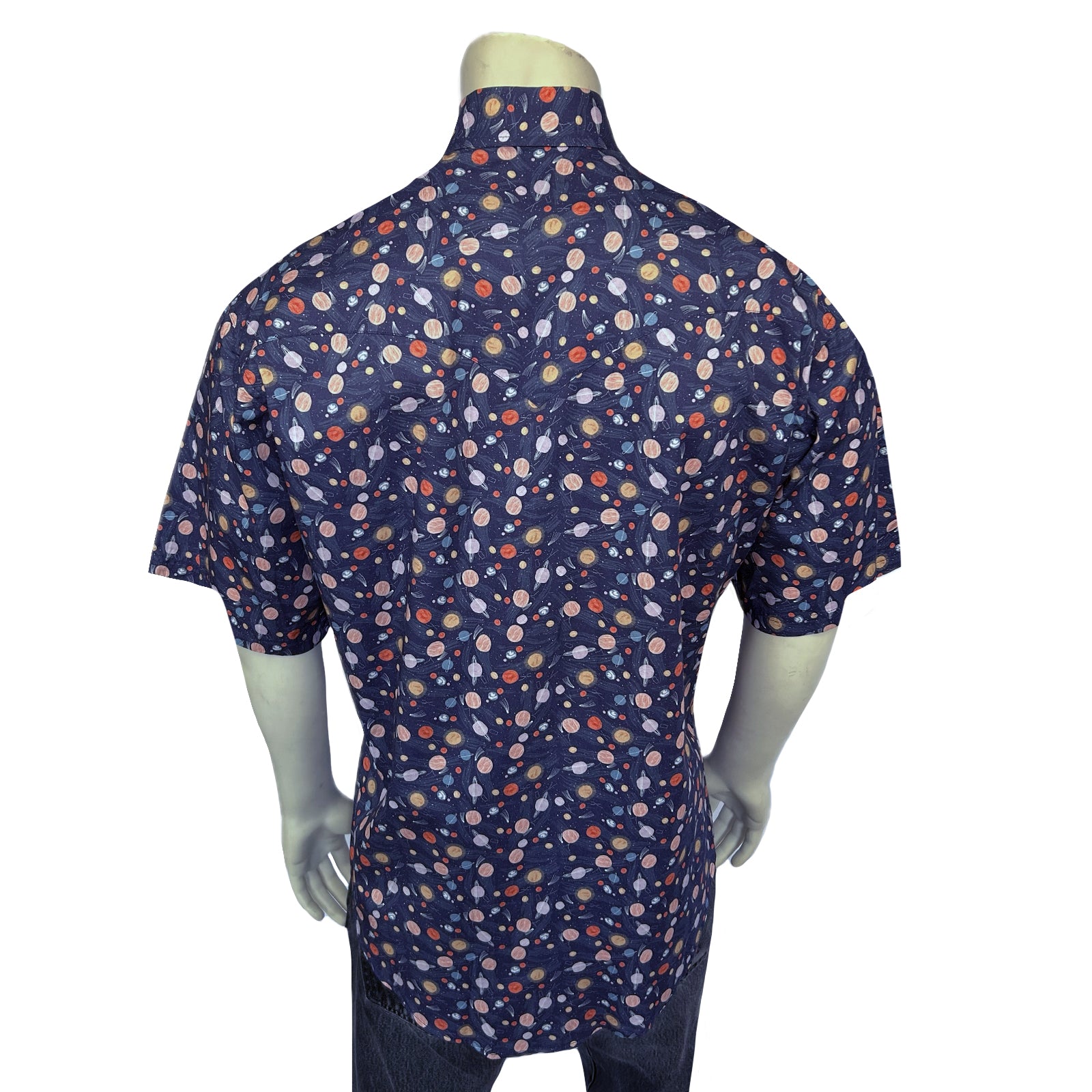 Men’s Solar System Short Sleeve Print Western Shirt in Navy-MesaThread