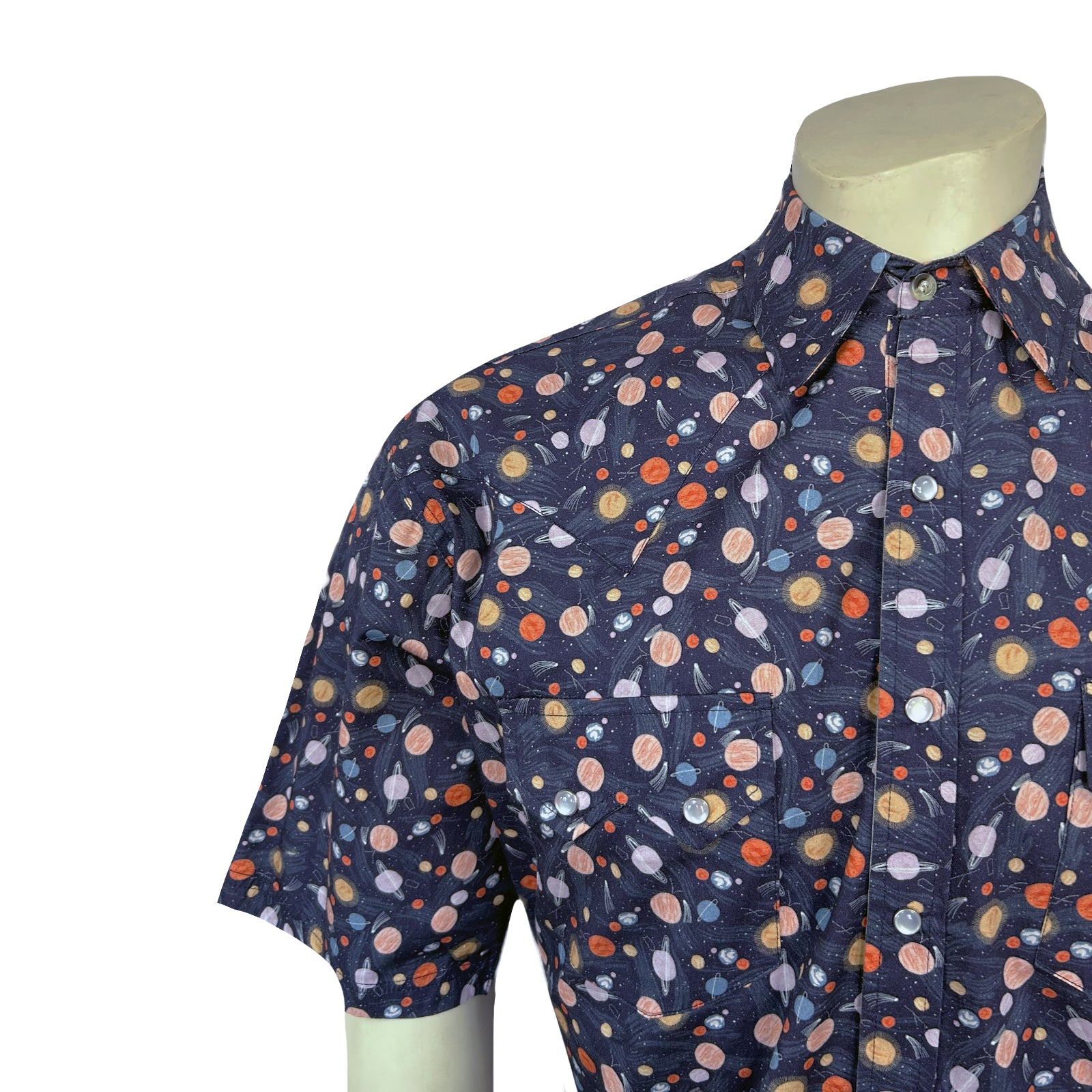 Men’s Solar System Short Sleeve Print Western Shirt in Navy-MesaThread