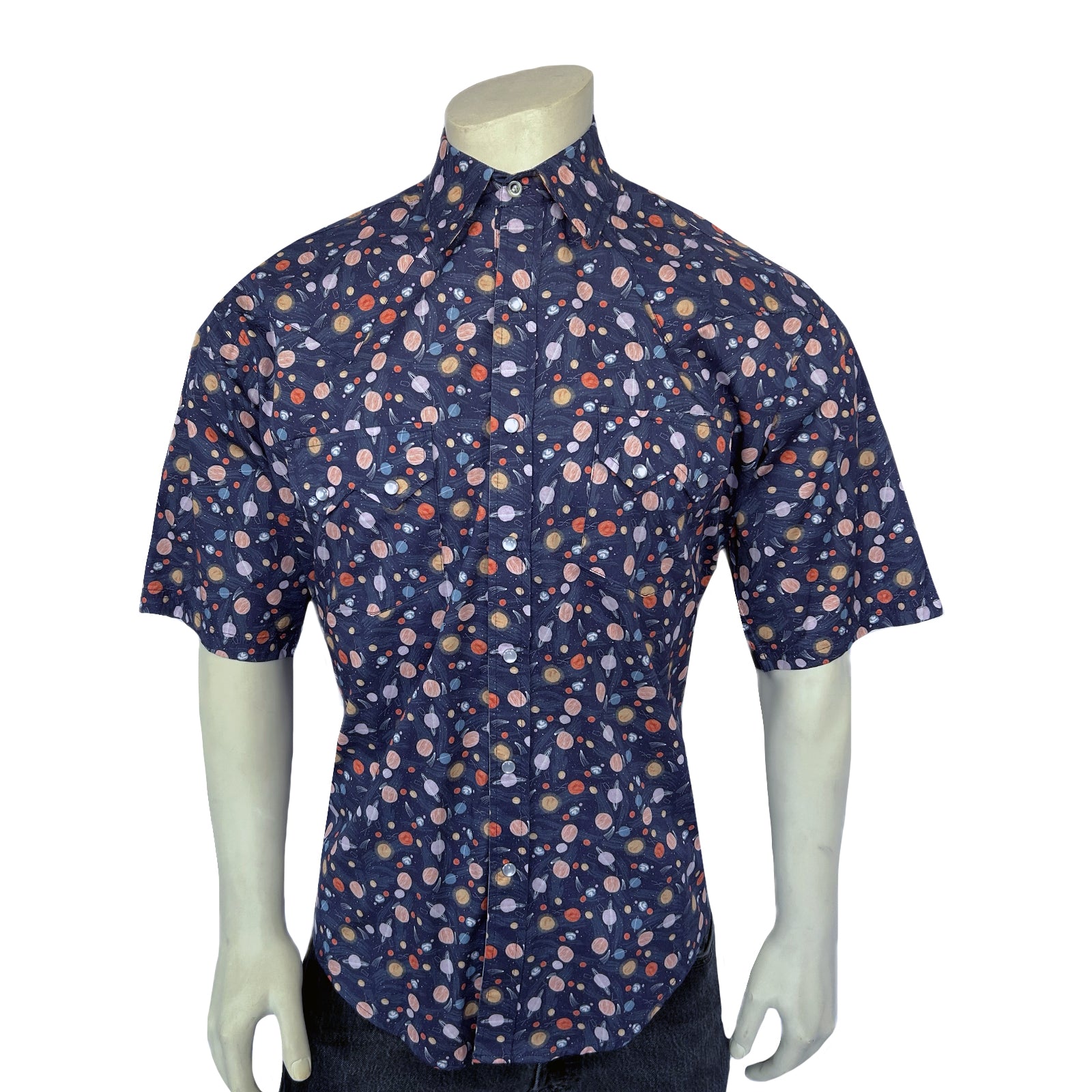 Men’s Solar System Short Sleeve Print Western Shirt in Navy-MesaThread