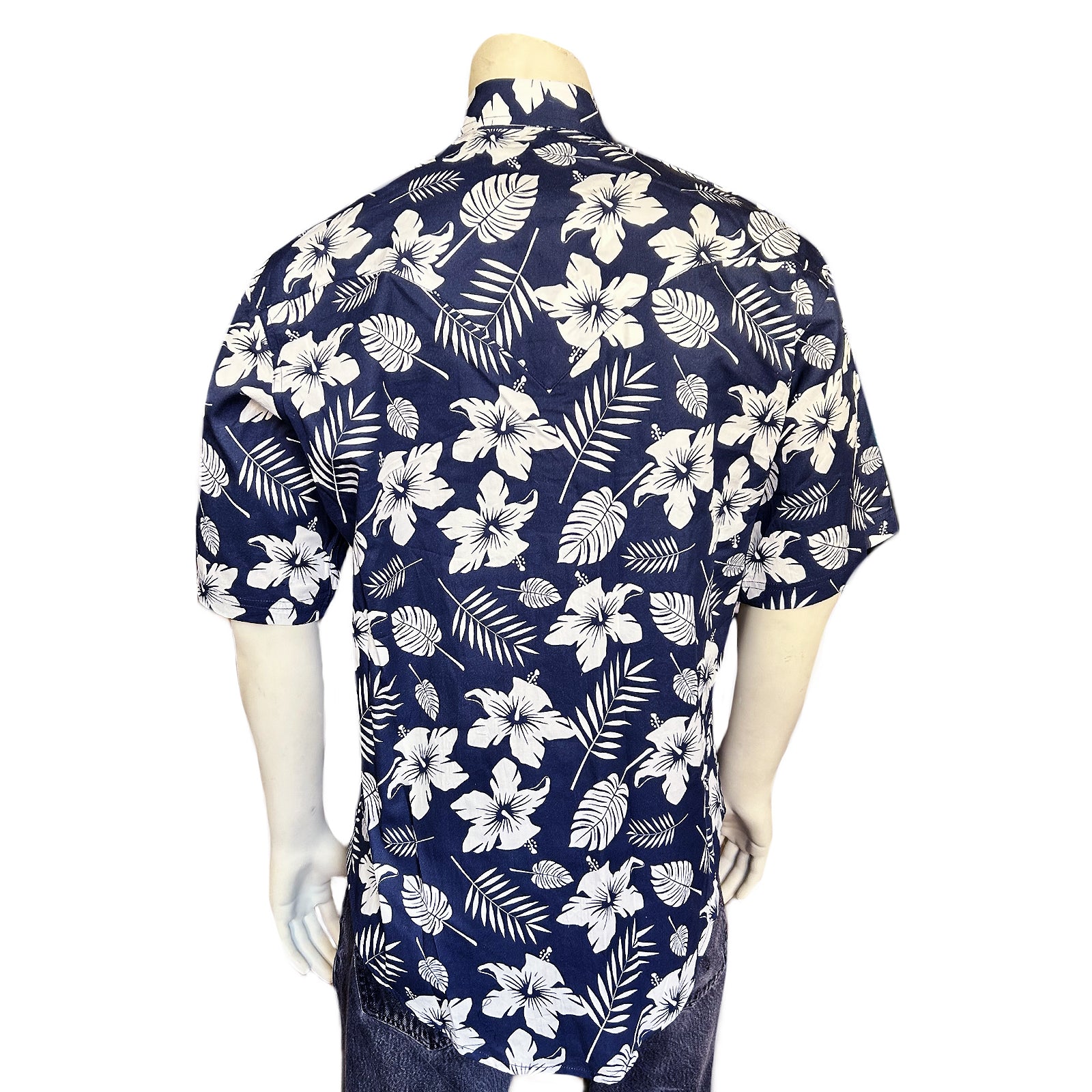 Men's Short Sleeve Denim Floral Print Western Shirt-MesaThread