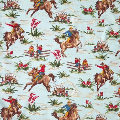 Men’s Vintage Western Print Light Blue Short Sleeve Shirt-MesaThread