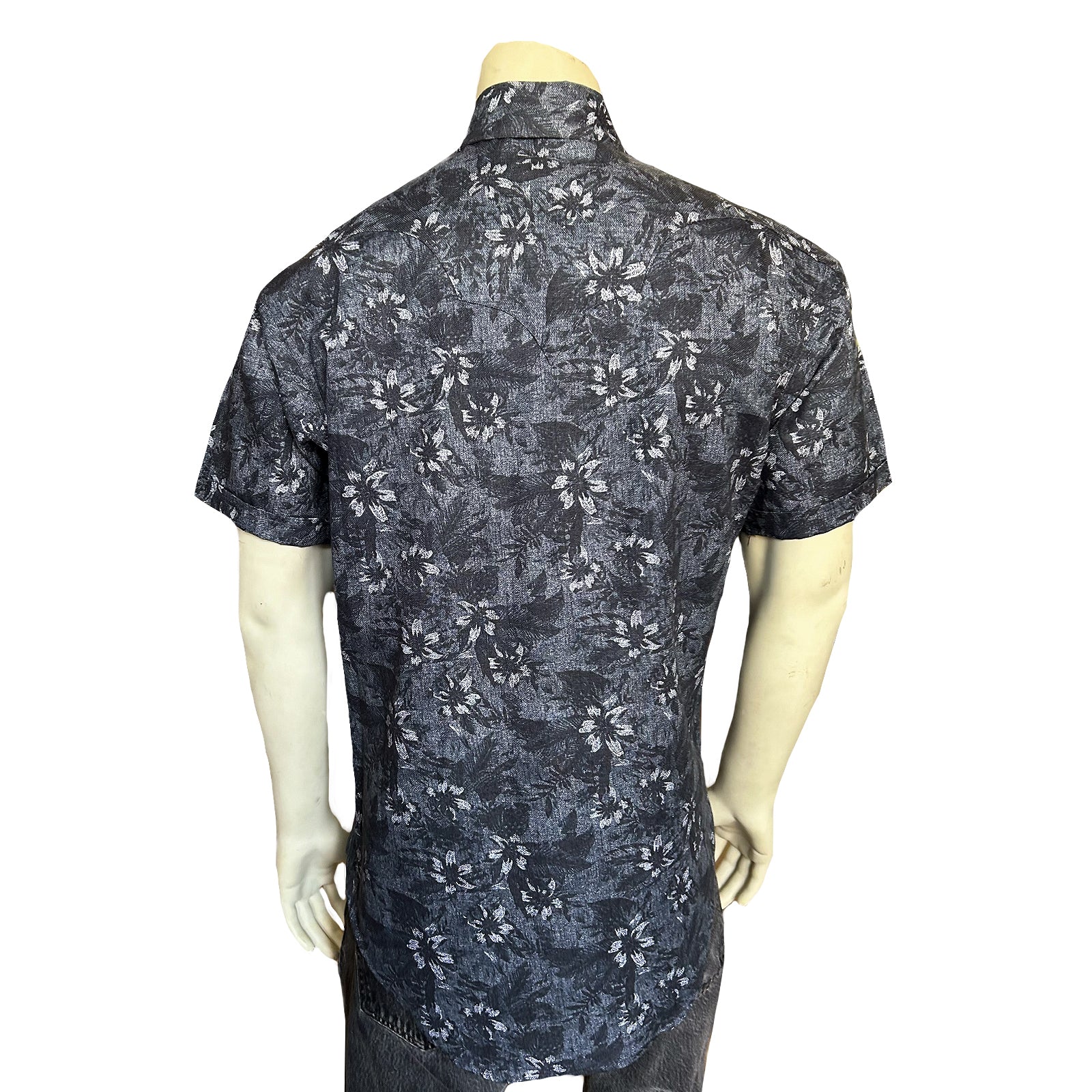 Men’s Black Floral Print Short Sleeve Western Shirt-MesaThread