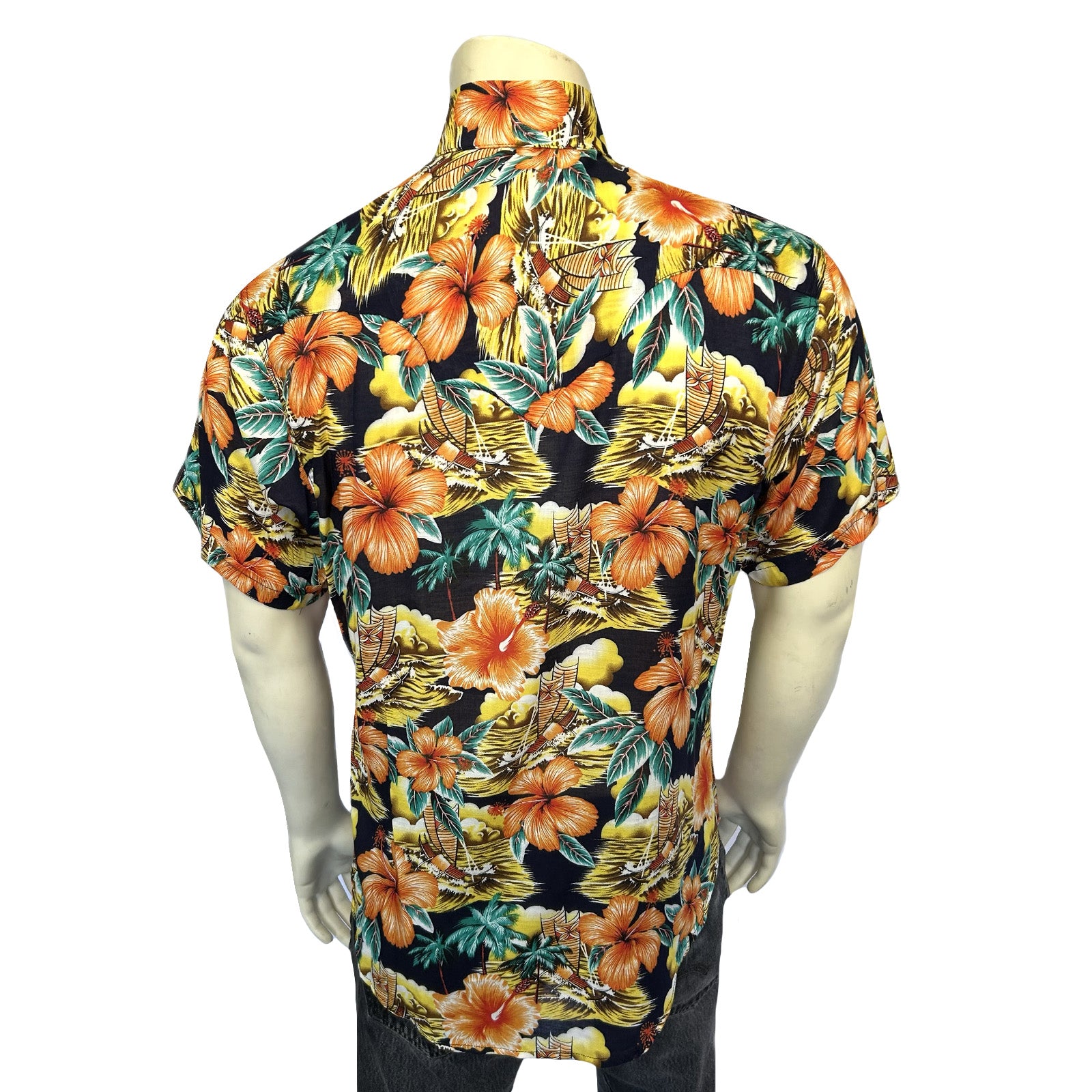 Men’s Short Sleeve Hawaiian Print Western Shirt in Orange-MesaThread