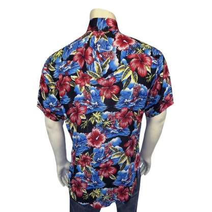 Men’s Short Sleeve Hawaiian Print Western Shirt in Purple-MesaThread