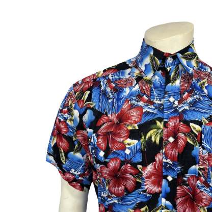 Men’s Short Sleeve Hawaiian Print Western Shirt in Purple-MesaThread