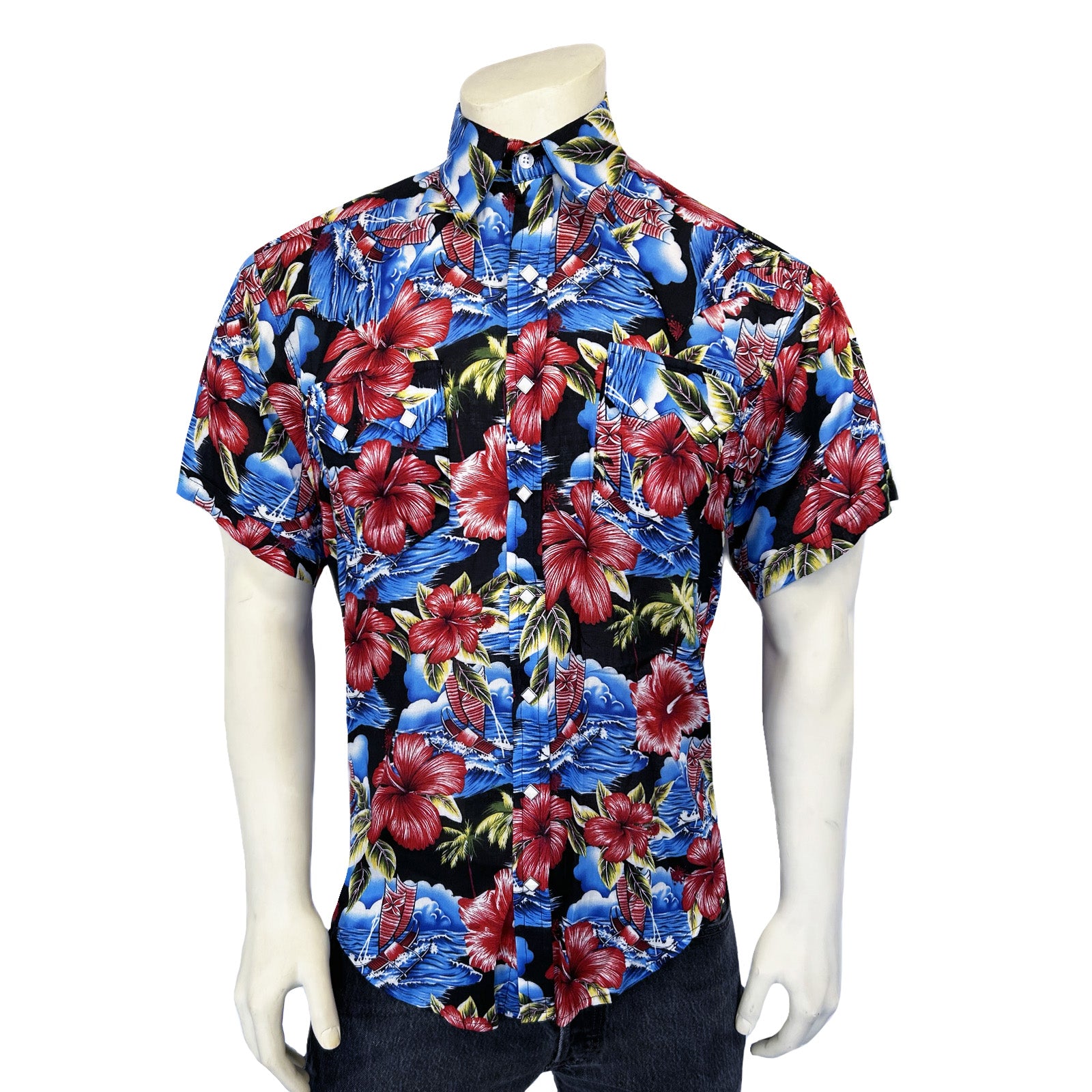 Men’s Short Sleeve Hawaiian Print Western Shirt in Purple-MesaThread