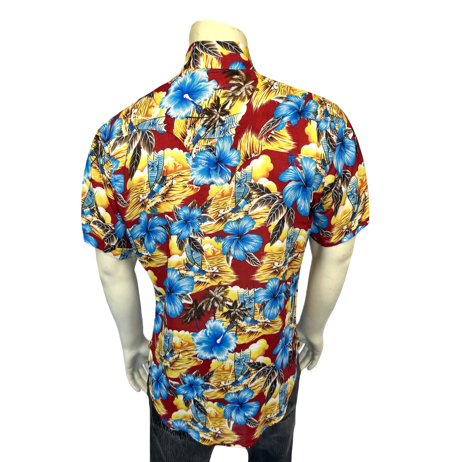 Men’s Short Sleeve Hawaiian Print Western Shirt in Red-MesaThread