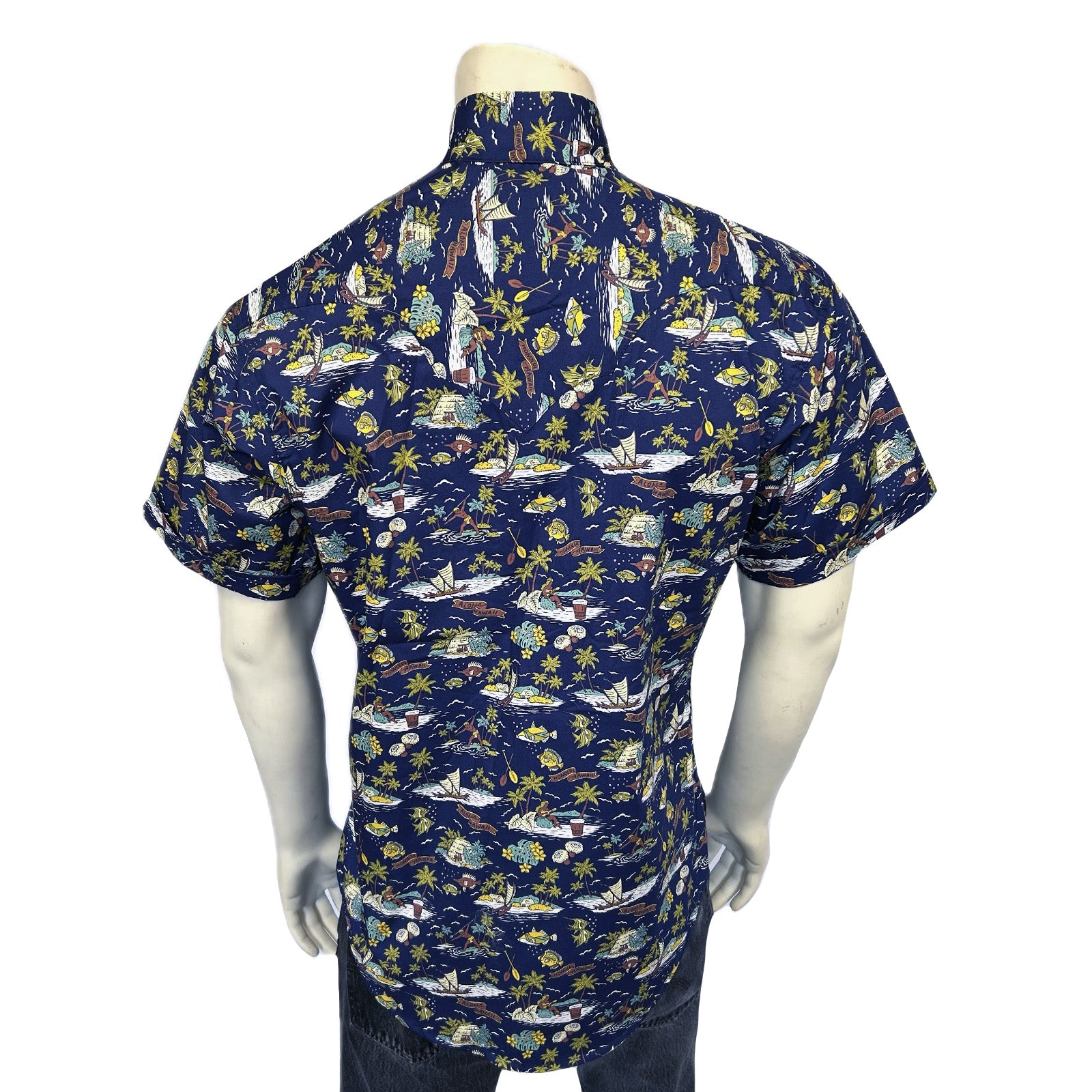 Men’s Short Sleeve Hawaiian Print Western Shirt in Blue-MesaThread