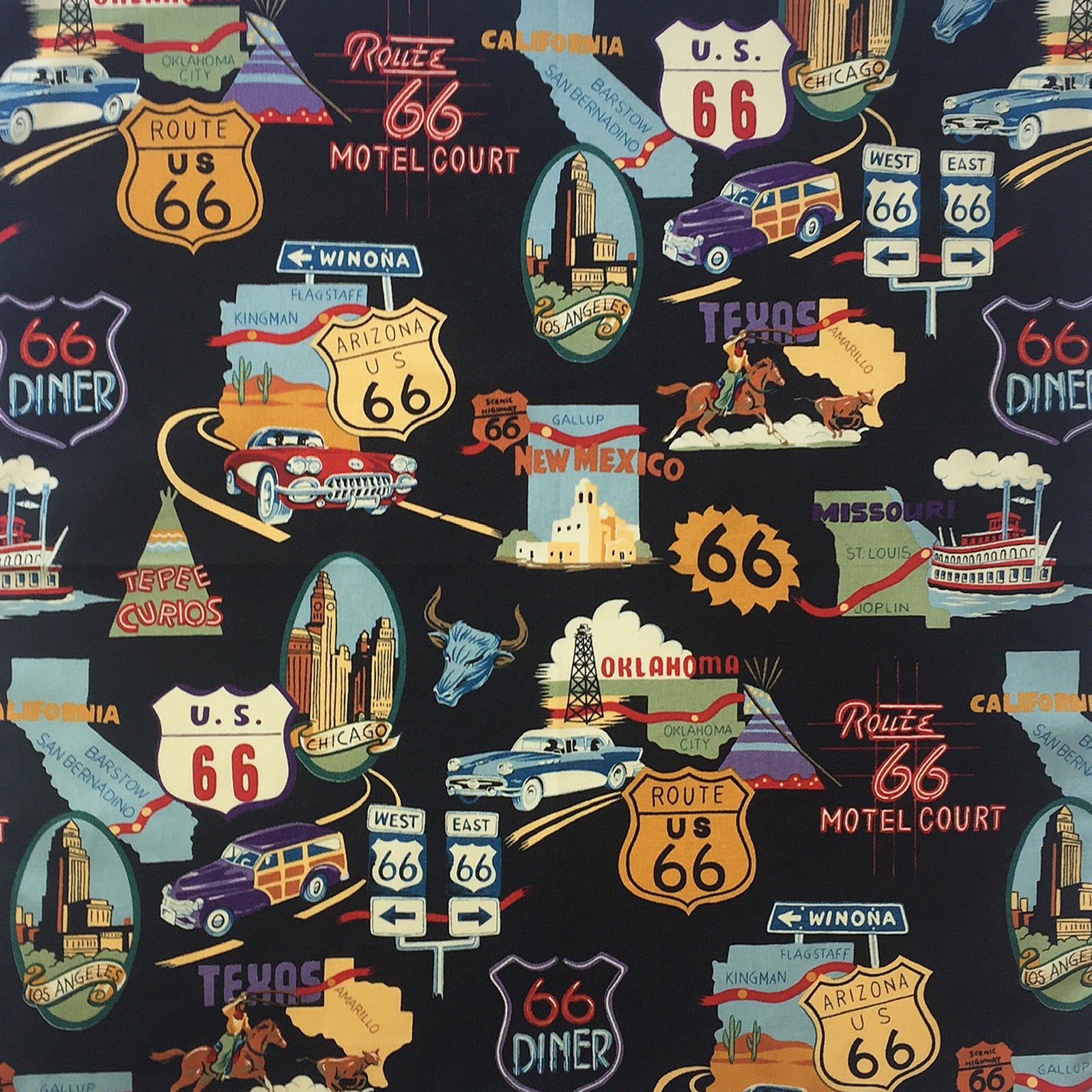 Men’s Route 66 Print Short Sleeve Western Shirt in Black-MesaThread