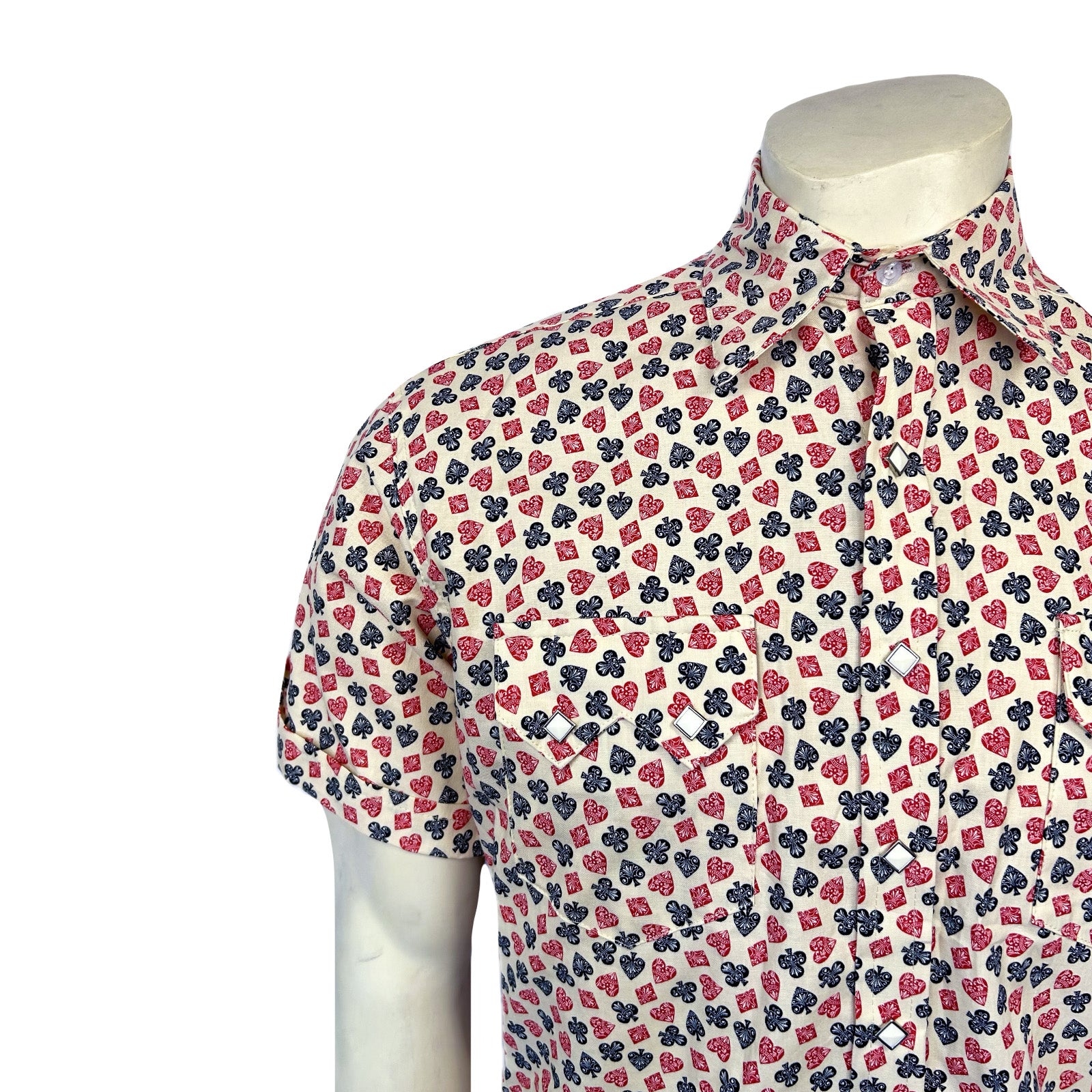 Men's Short Sleeve Cards Print Western Shirt-MesaThread