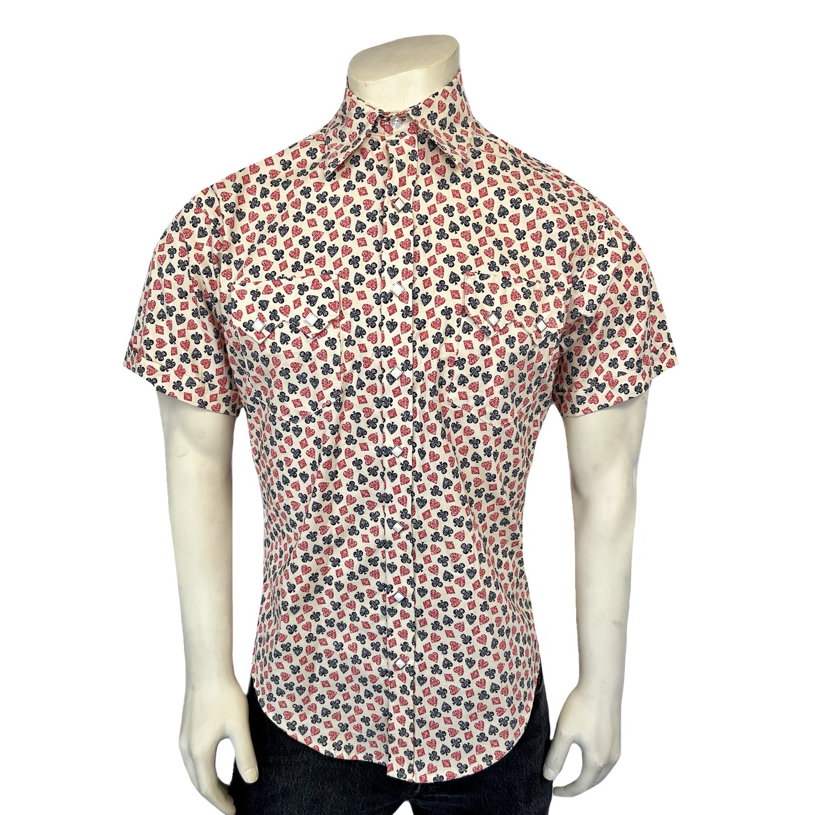 Men's Short Sleeve Cards Print Western Shirt-MesaThread
