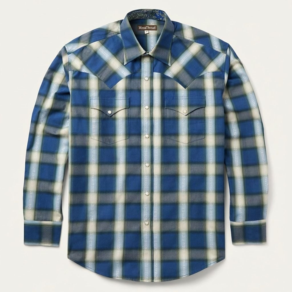 Blue Sage Dobby Plaid Western Shirt