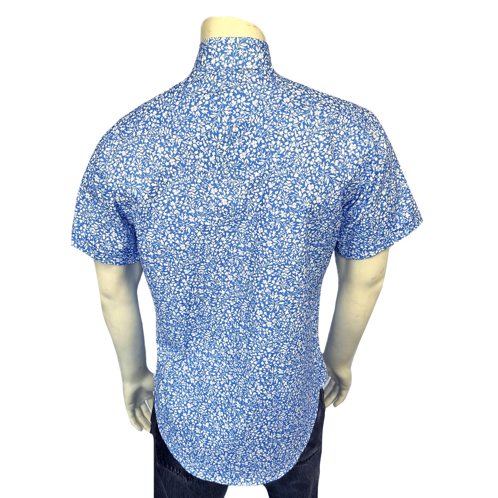 Men’s Short Sleeve Blue Floral Print Western Shirt-MesaThread