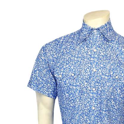 Men’s Short Sleeve Blue Floral Print Western Shirt-MesaThread
