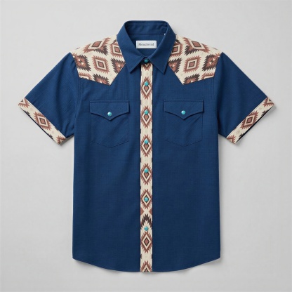 The Indigo Beacon | Mesathread Pro Contrast Panel Short-Sleeve Western Shirt