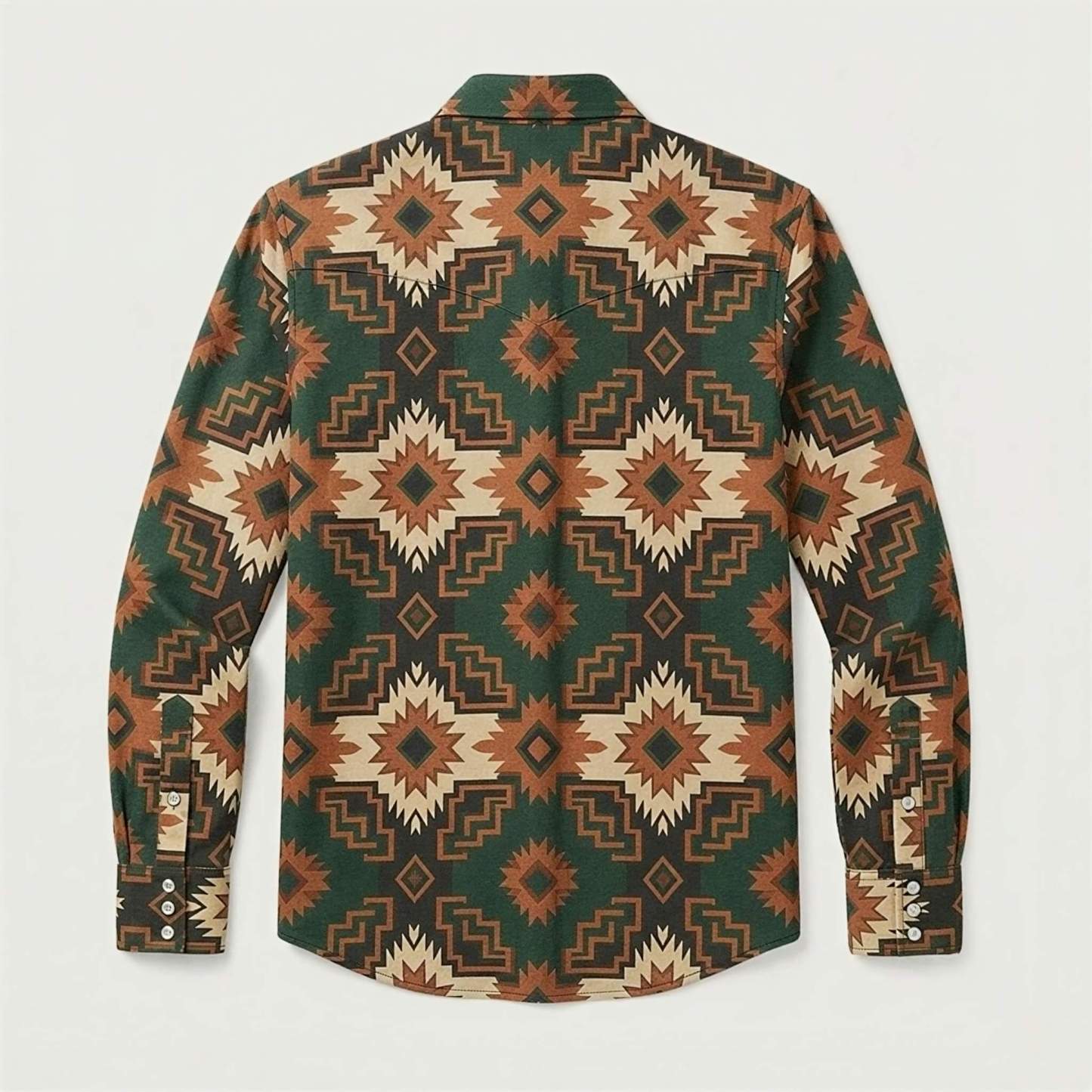 the-earthweave-tribe-mesathread-mens-aztec-geometric-green-western-shirt-back-view
