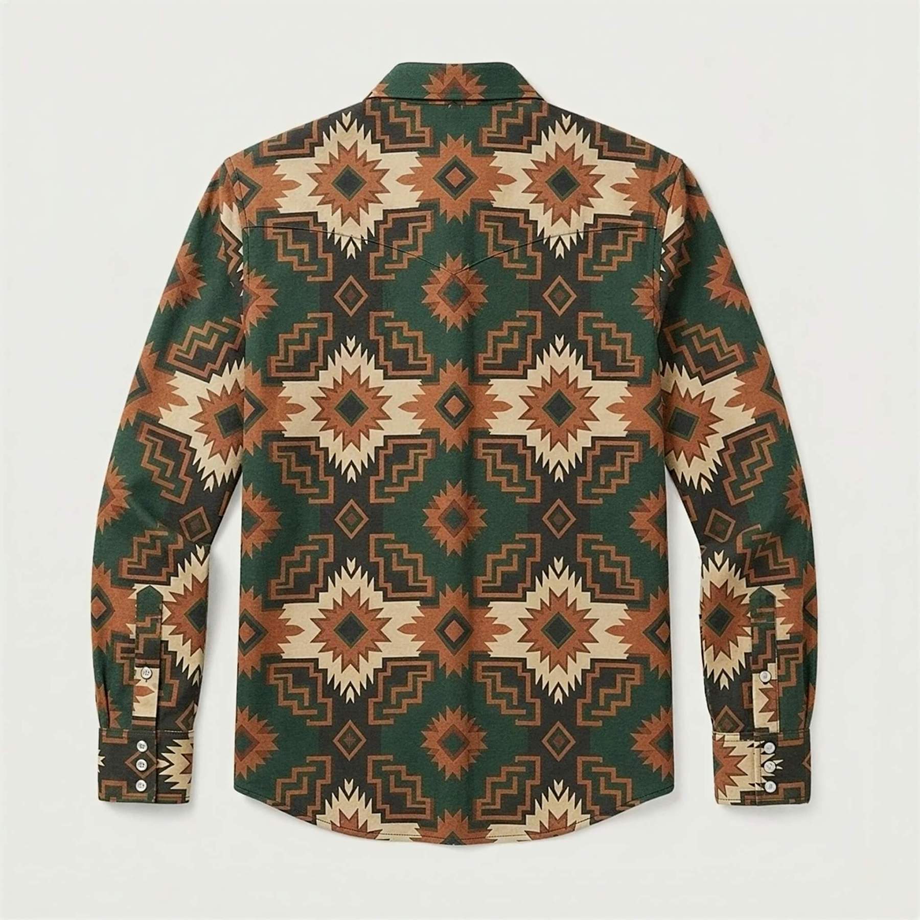 the-earthweave-tribe-mesathread-mens-aztec-geometric-green-western-shirt-back-view