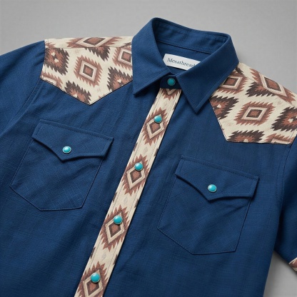The Indigo Beacon | Mesathread Pro Contrast Panel Short-Sleeve Western Shirt