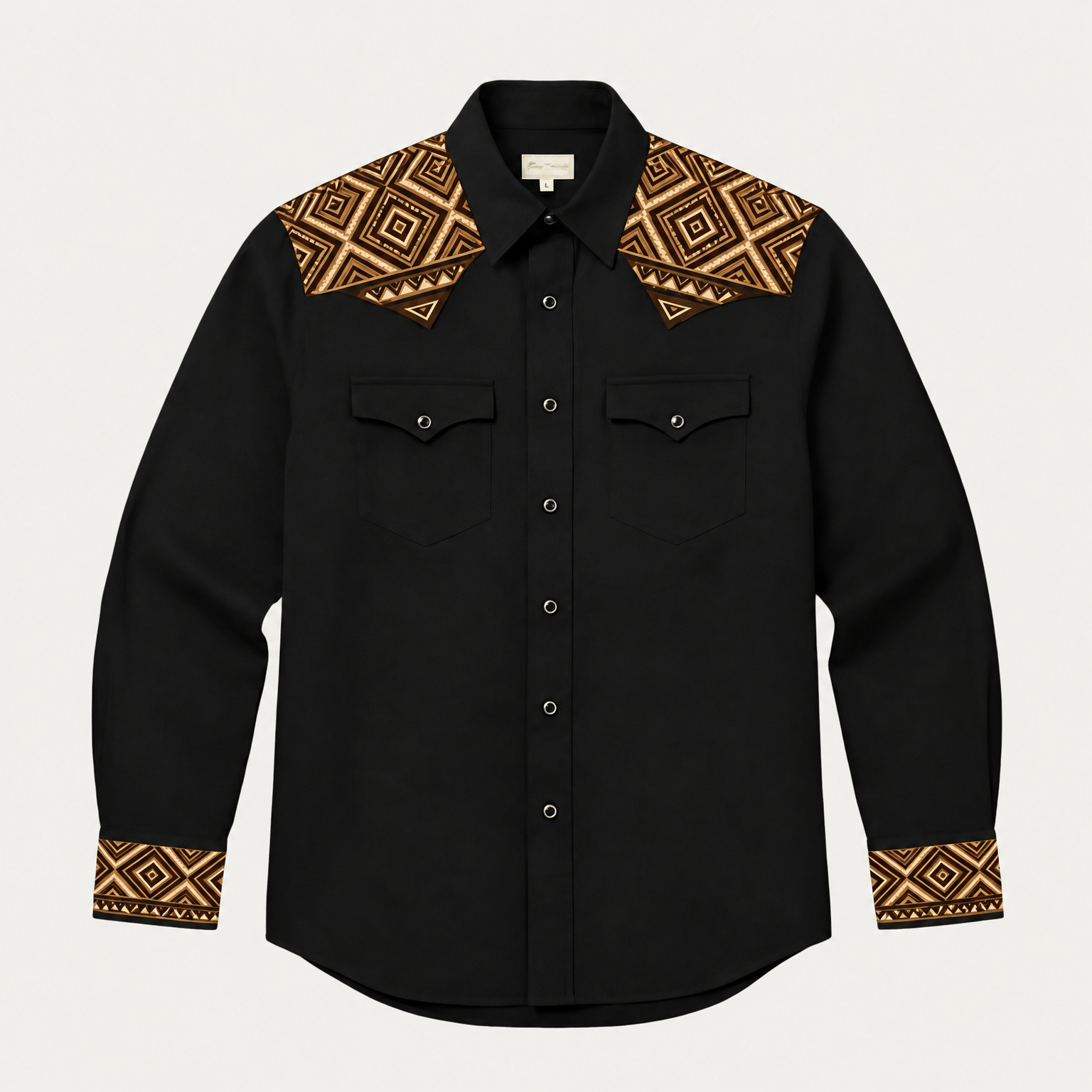 Aztec Totem Geometric Cotton Western Shirt - 4 Prints - Black