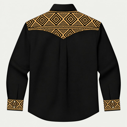 Aztec Totem Geometric Cotton Western Shirt - 4 Prints - Black