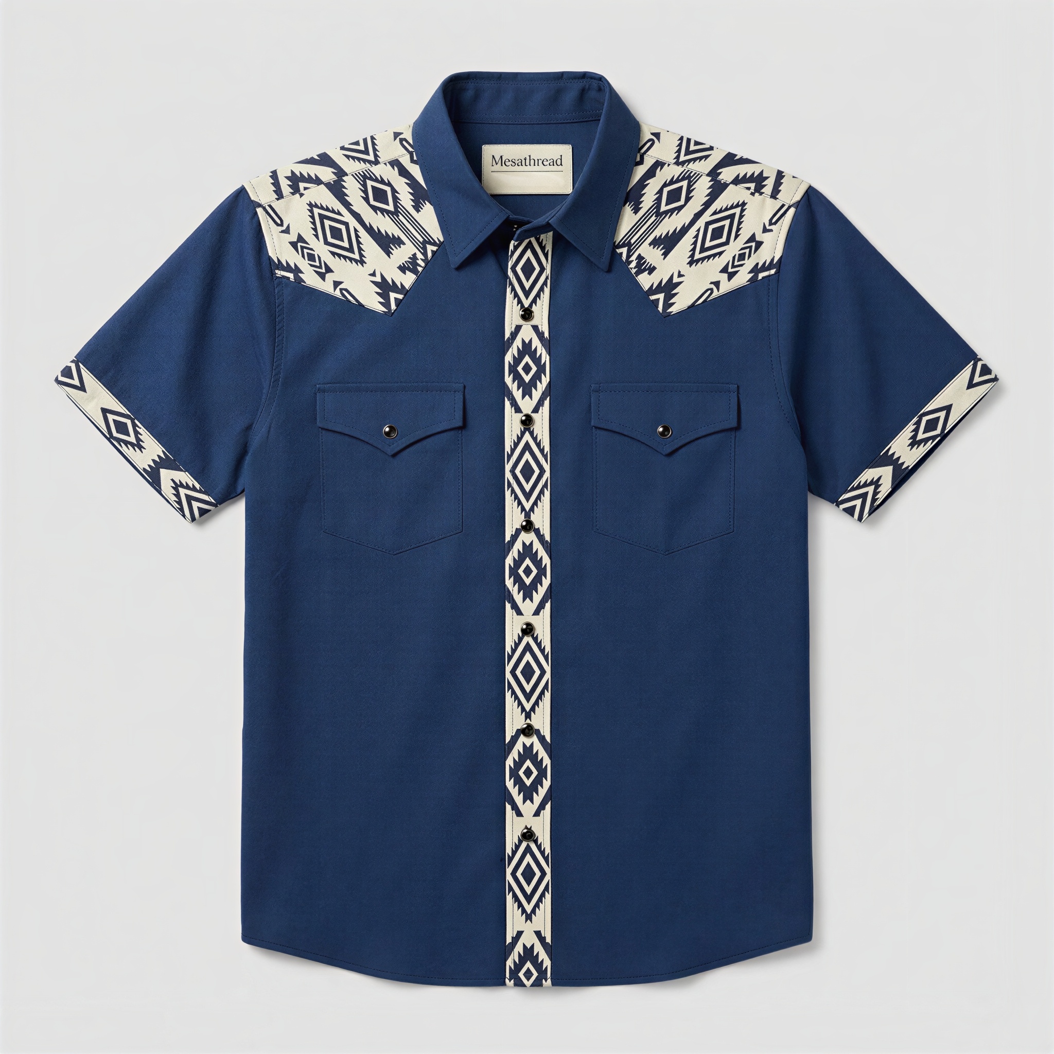 The Indigo Ridge | Mesathread Pro Contrast Panel Short-Sleeve Western Shirt
