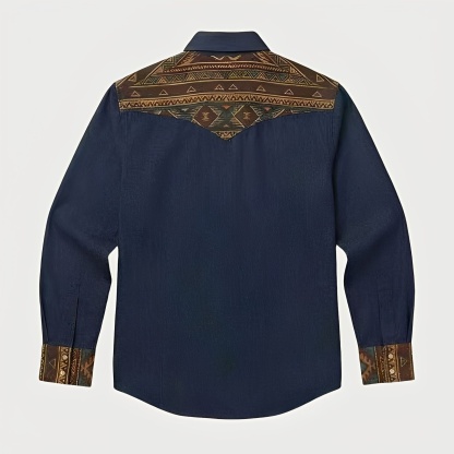 Aztec Totem Geometric Cotton Western Shirt - 4 Prints - Raw Indigo