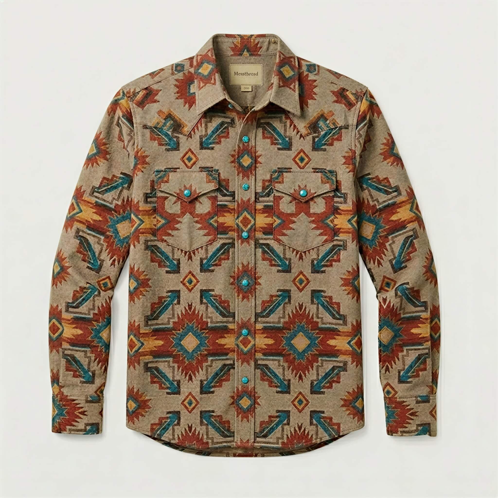 the-earthweave-tribe-mesathread-mens-southwestern-aztec-blanket-western-shirt-front-view