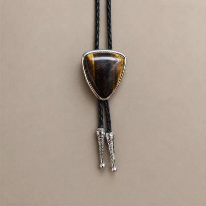 mesathread-triangular-tigers-eye-western-bolo-tie-black-braided-cord-front-view