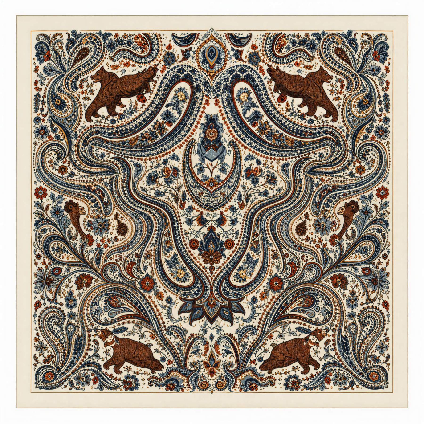 the-earthweave-tribe-mesathread-paisley-wildlife-silk-square-bandana-scarf-sand-bear-flat-lay