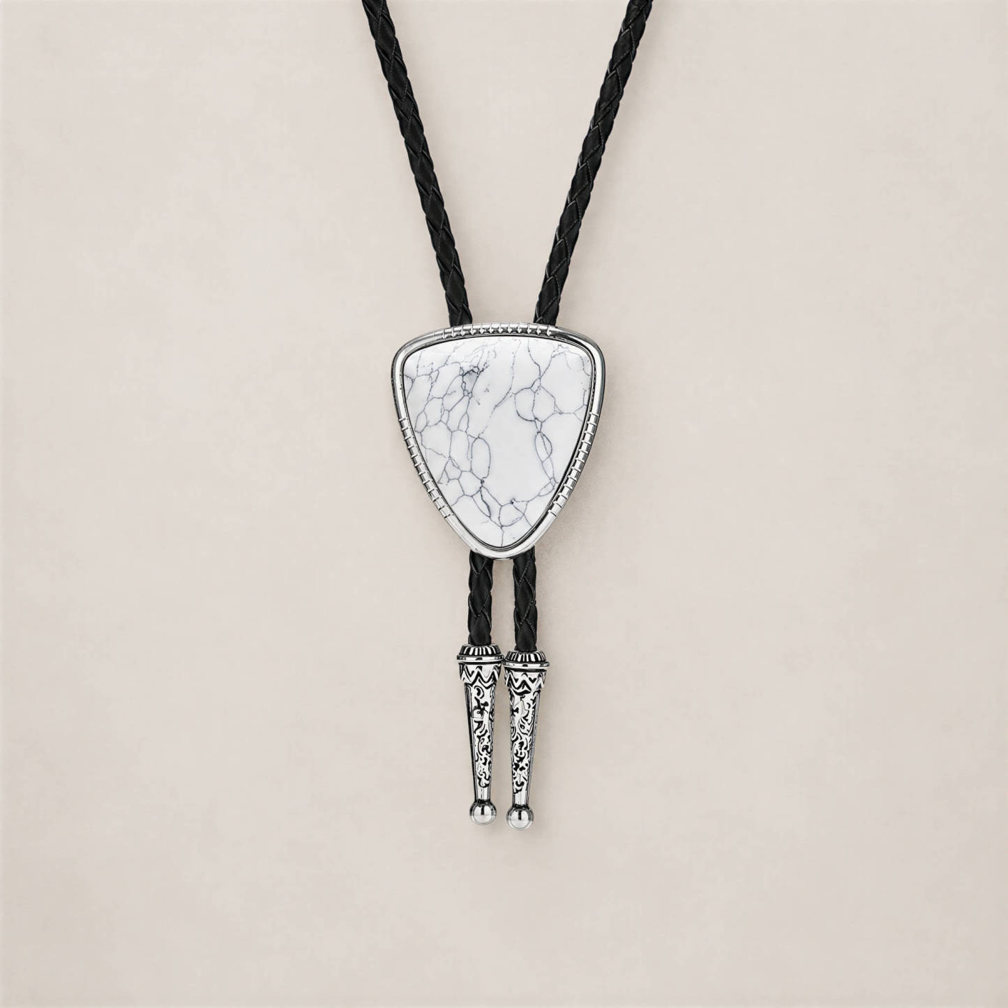 mesathread-triangular-white-turquoise-western-bolo-tie-black-braided-cord-front-view