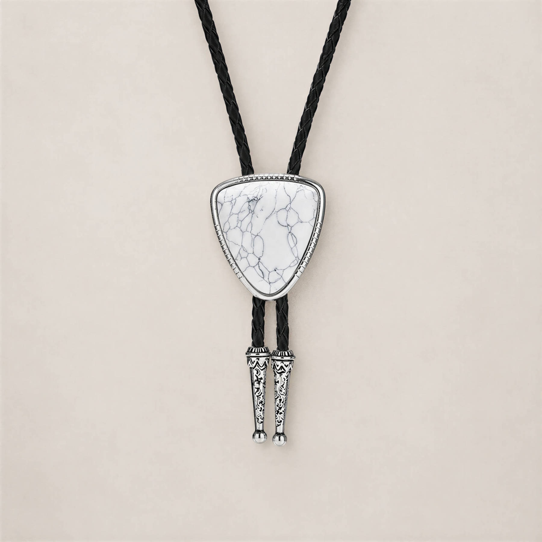 mesathread-triangular-white-turquoise-western-bolo-tie-black-braided-cord-front-view