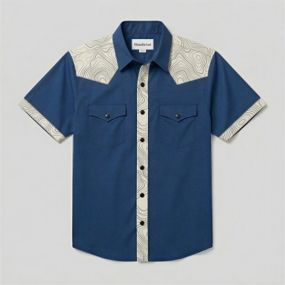 The Indigo Topo | Mesathread Pro Contrast Panel Short-Sleeve Western Shirt