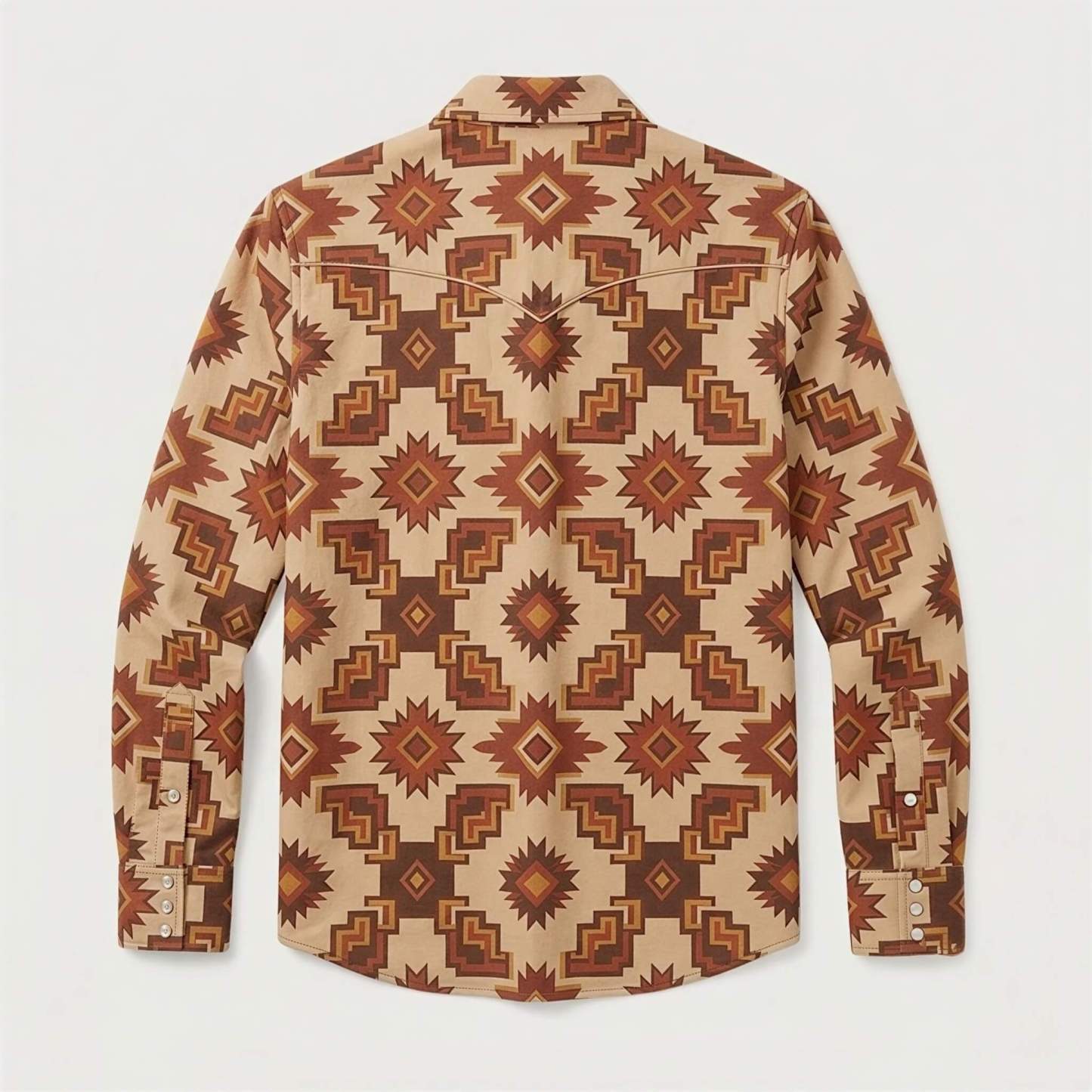 the-earthweave-tribe-mesathread-mens-aztec-geometric-khaki-western-shirt-back-view