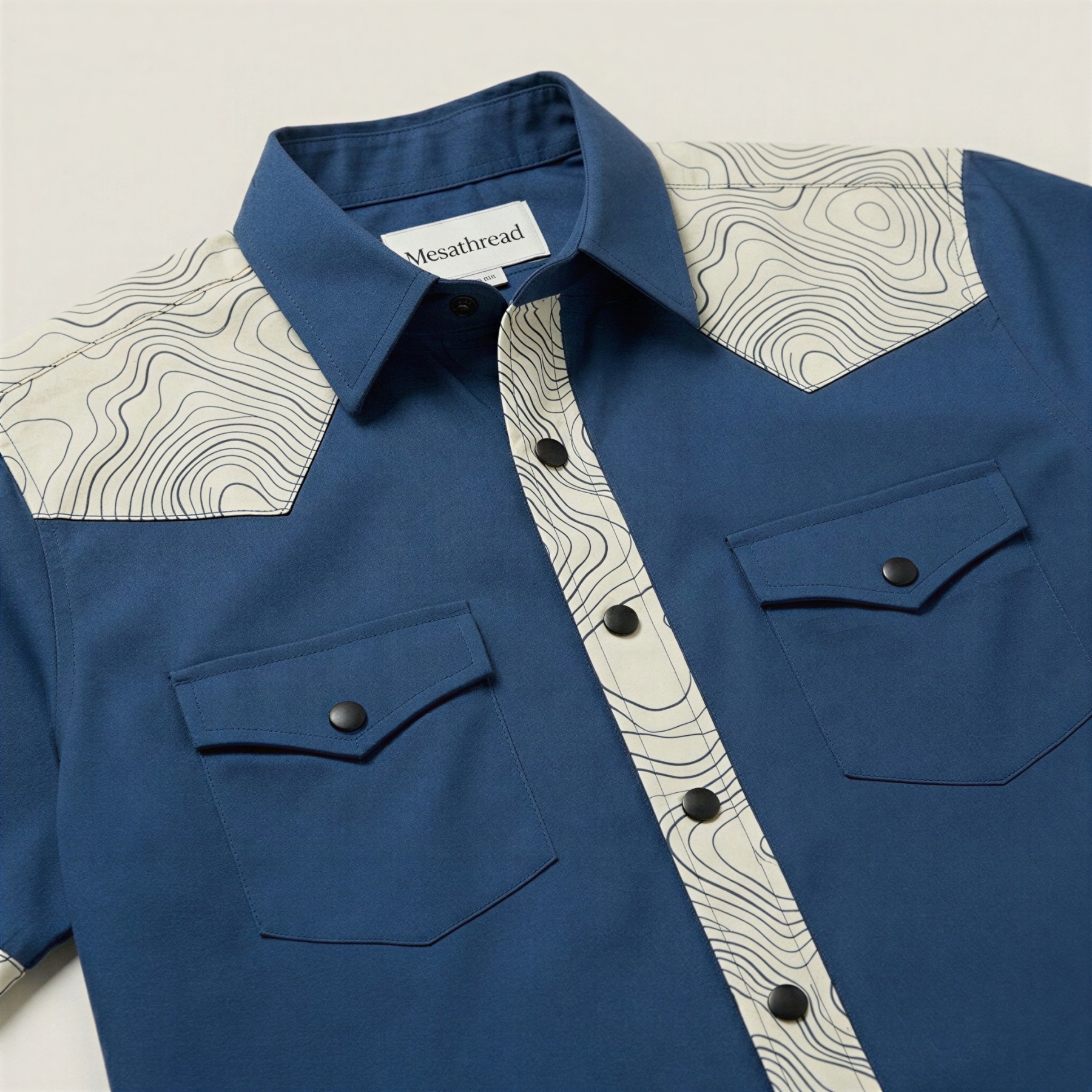 The Indigo Topo | Mesathread Pro Contrast Panel Short-Sleeve Western Shirt