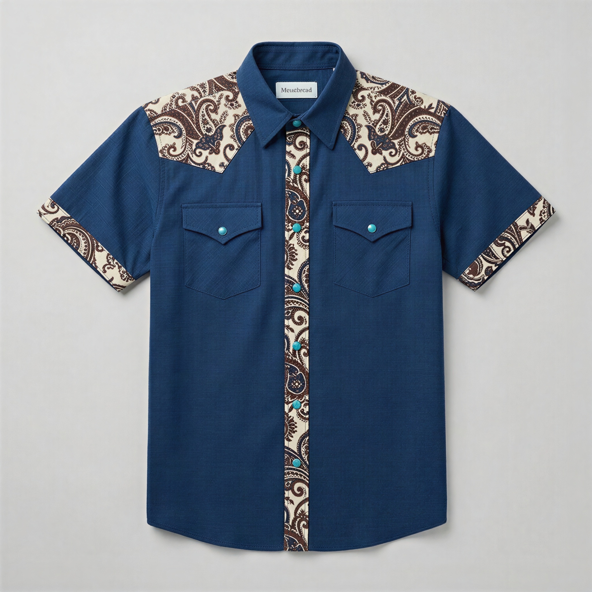 The Indigo Paisley | Mesathread Pro Contrast Panel Short-Sleeve Western Shirt