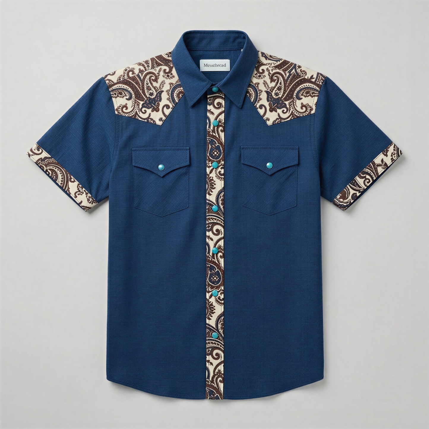 The Indigo Paisley | Mesathread Pro Contrast Panel Short-Sleeve Western Shirt