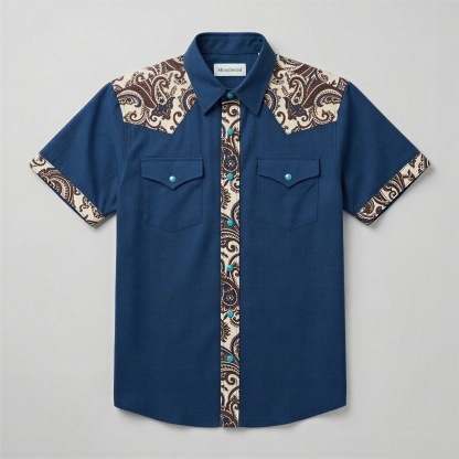 The Indigo Paisley | Mesathread Pro Contrast Panel Short-Sleeve Western Shirt