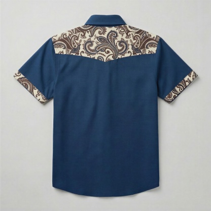 The Indigo Paisley | Mesathread Pro Contrast Panel Short-Sleeve Western Shirt