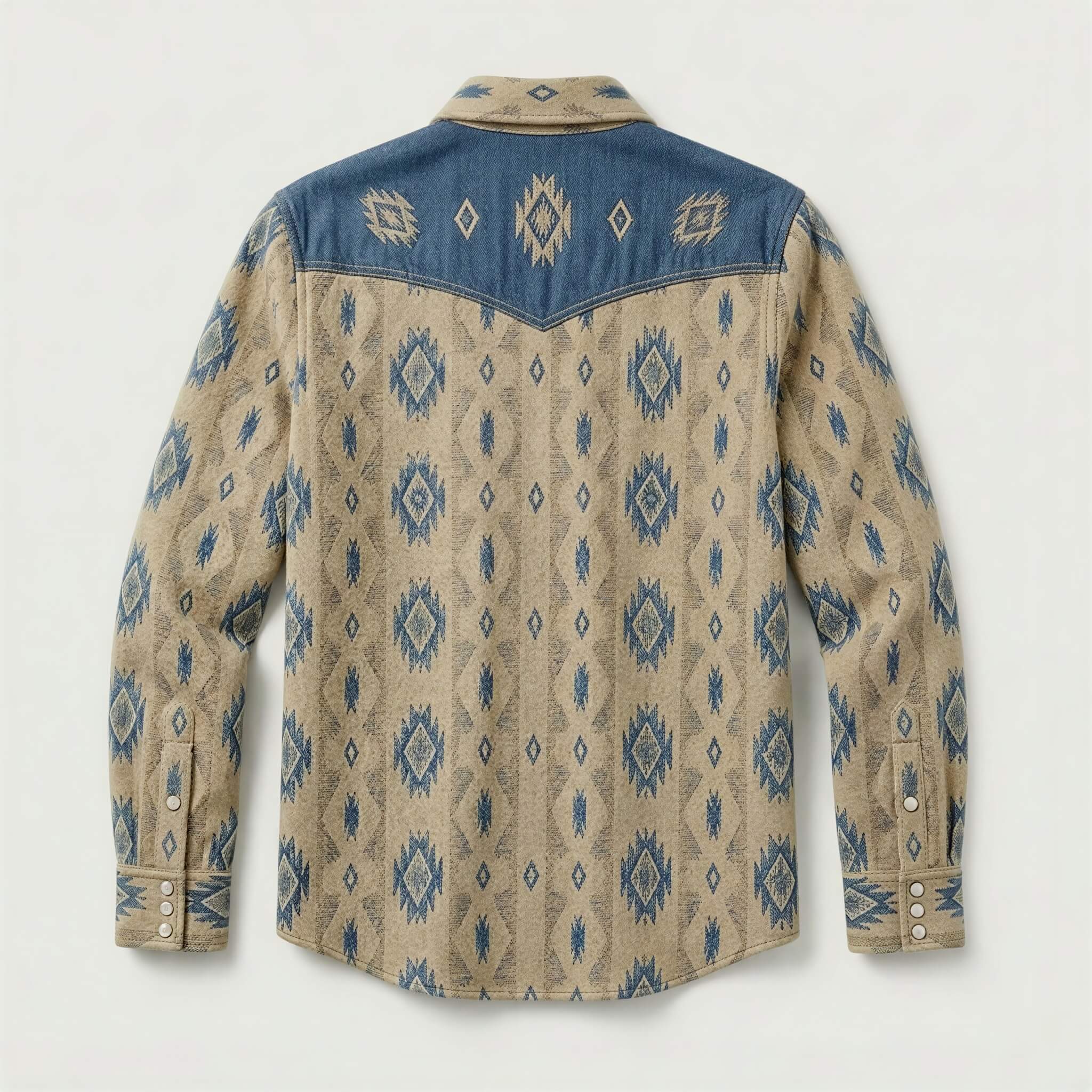 mesathread-pro-mens-southwestern-geometric-khaki-denim-western-shirt-back-view