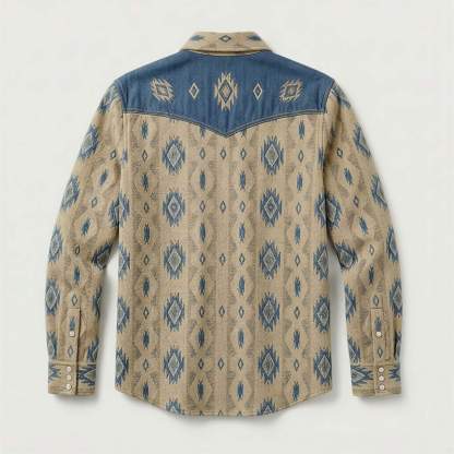 mesathread-pro-mens-southwestern-geometric-khaki-denim-western-shirt-back-view