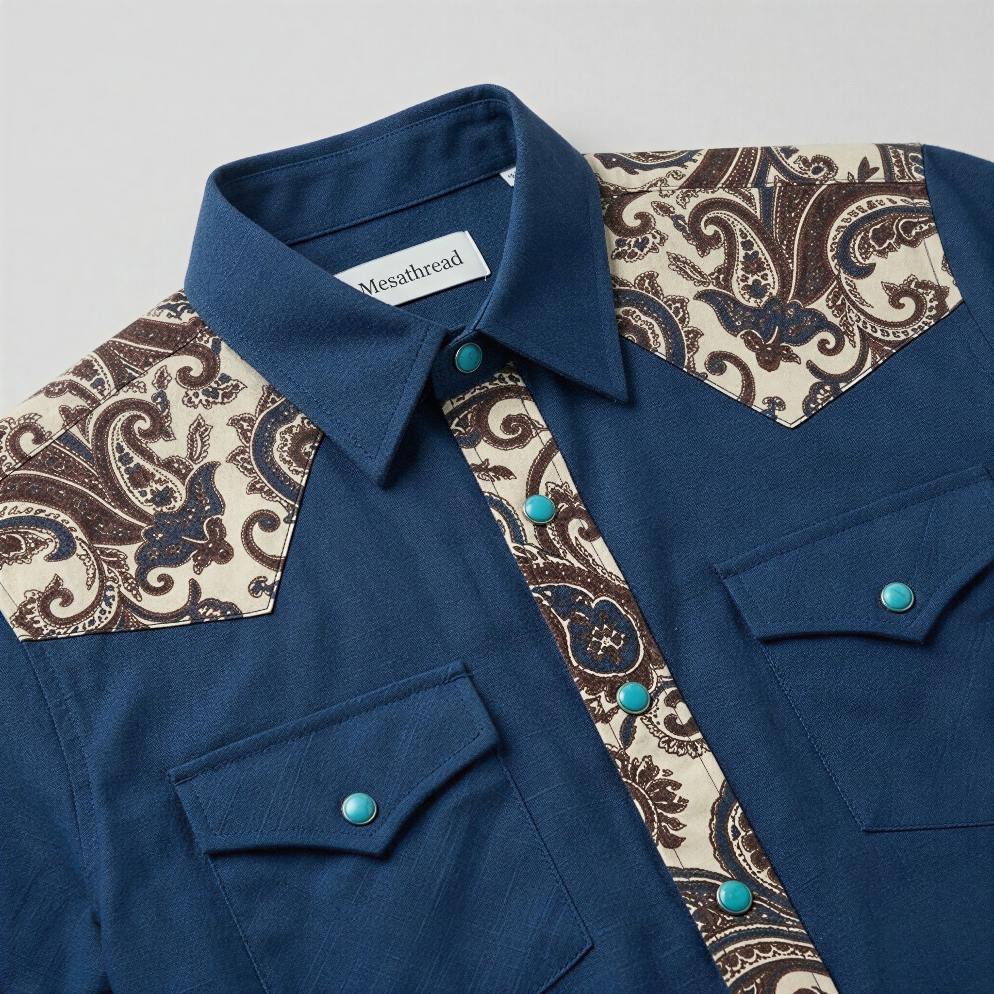 The Indigo Paisley | Mesathread Pro Contrast Panel Short-Sleeve Western Shirt