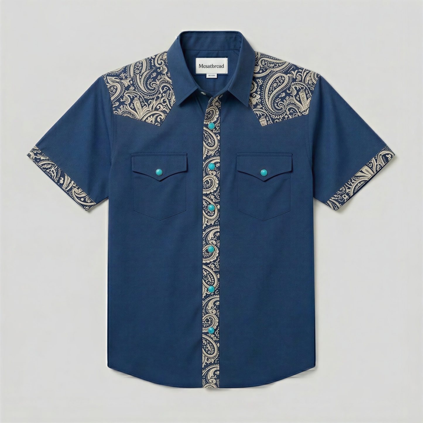 The Indigo Bandana | Mesathread Pro Contrast Panel Short-Sleeve Western Shirt