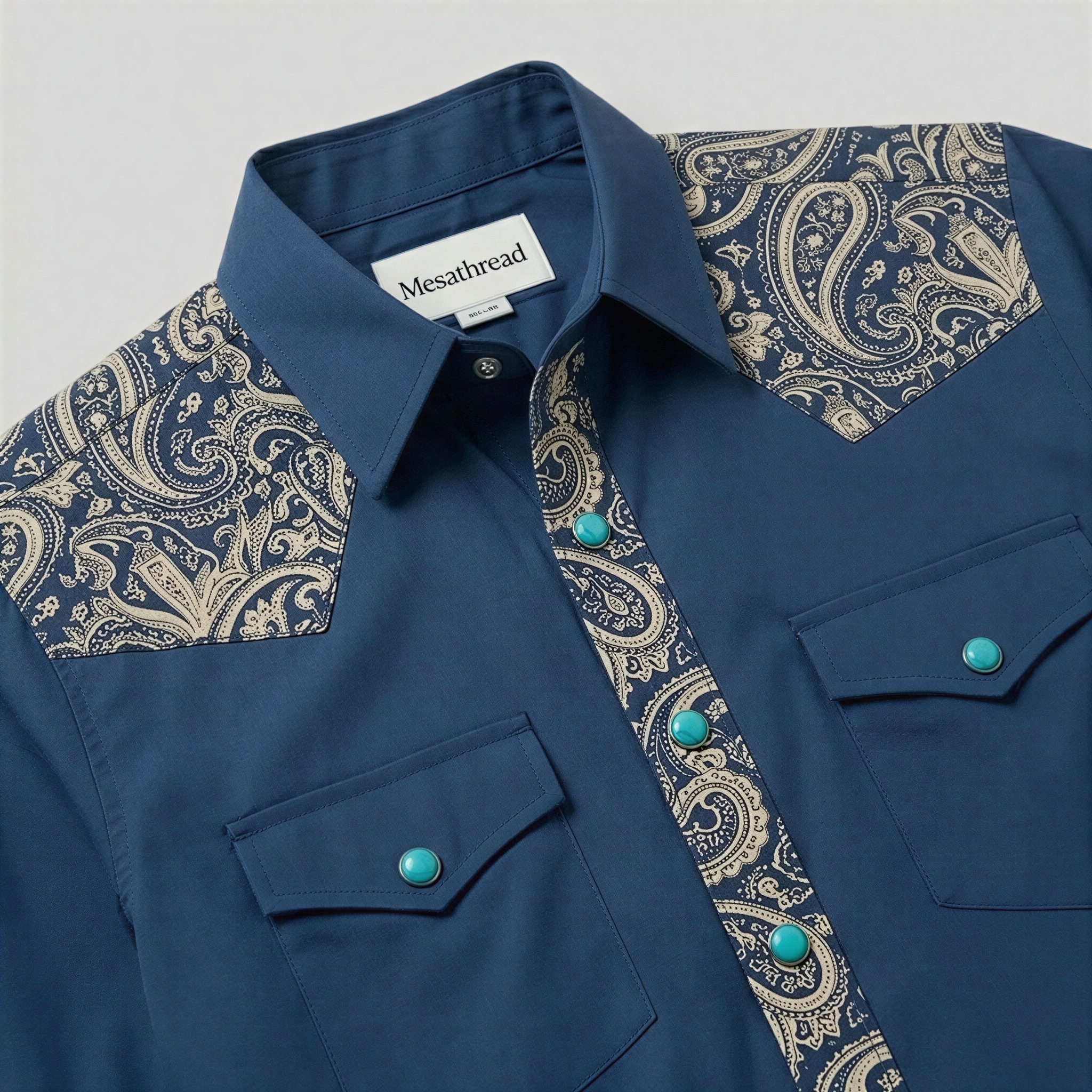 The Indigo Bandana | Mesathread Pro Contrast Panel Short-Sleeve Western Shirt