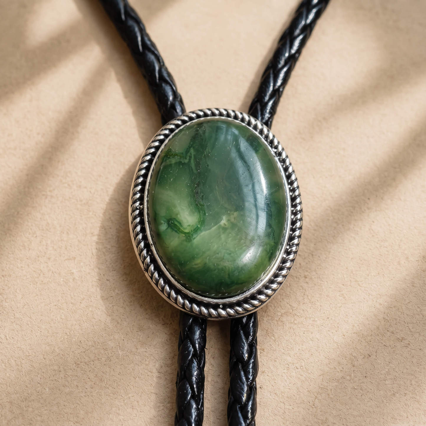 mesathread-marbled-green-jade-oval-western-bolo-tie-ornament-slide-front-view