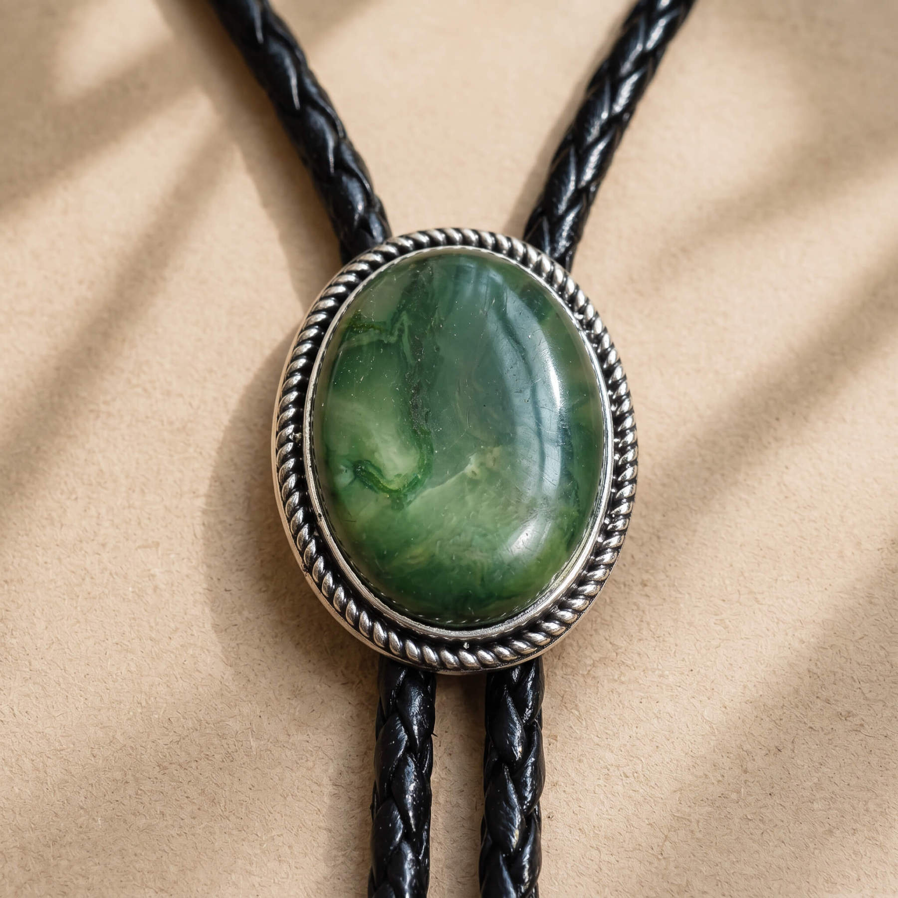 mesathread-marbled-green-jade-oval-western-bolo-tie-ornament-slide-front-view